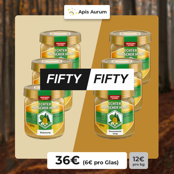 FIFTY/FIFTY-Set: Blütenhonig & Sommertracht, 6 Gläser